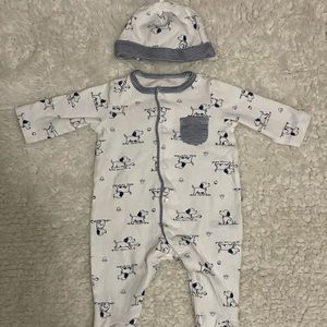 Doggie Print baby footie with matching hat